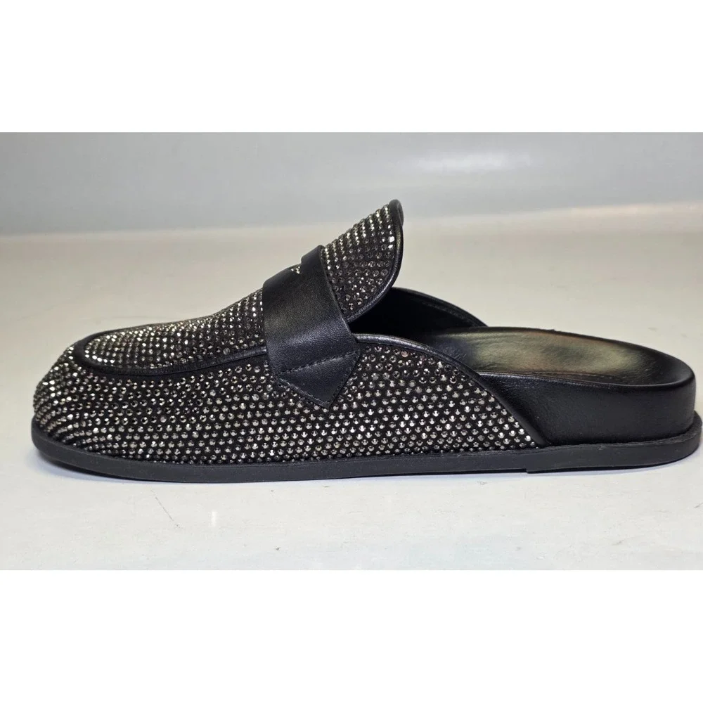 Schutz Ava Women's Shoes Size 7 B Black Leather Mule Metallic Slip‎ On Slides